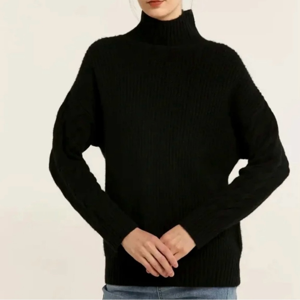 Gentle Herd Wool Cashmere blend, Mock Neck Sweater, color: black, size: S
